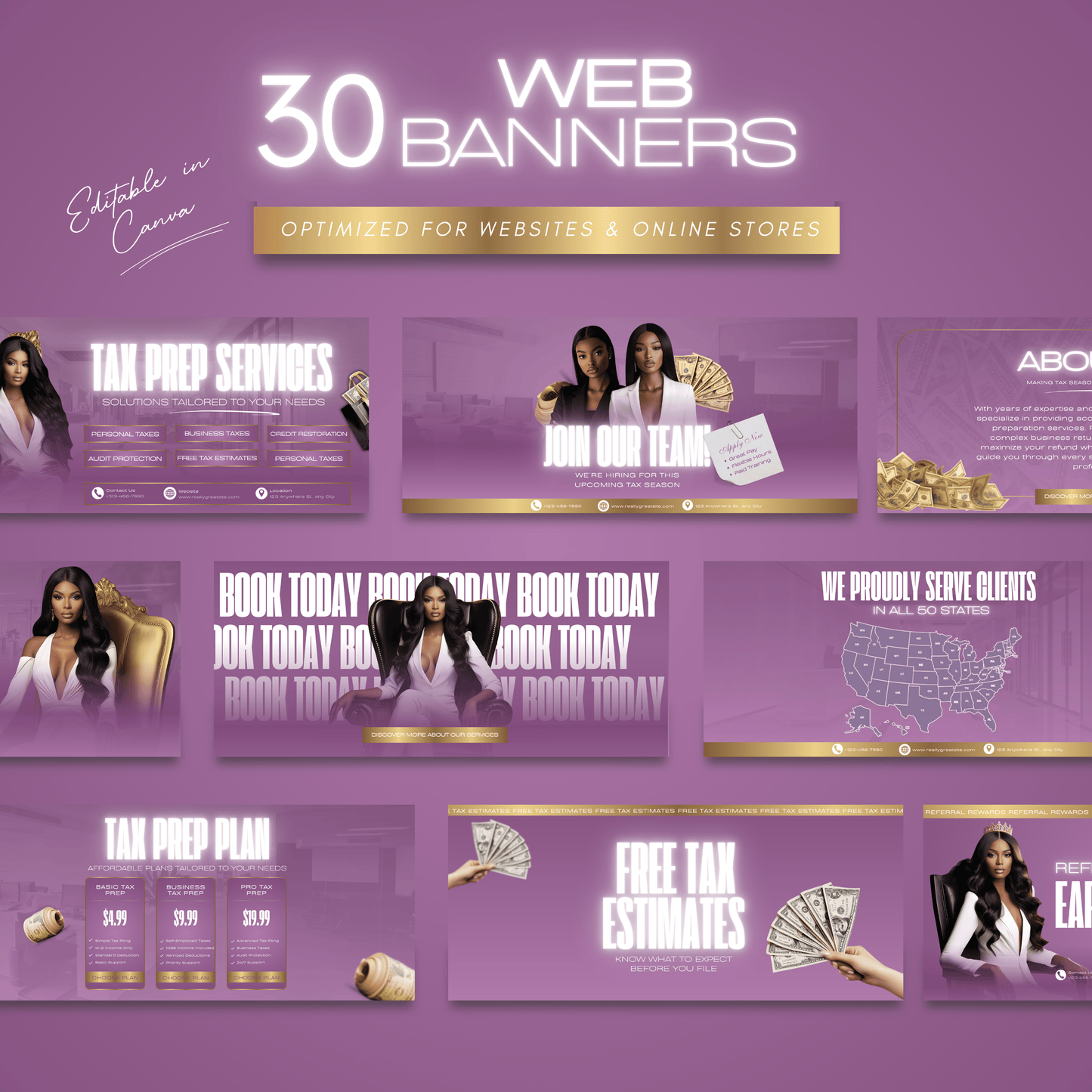 60 Plum Noir Luxury Tax Prep Banners | Burgundy & Gold Accountant Marketing