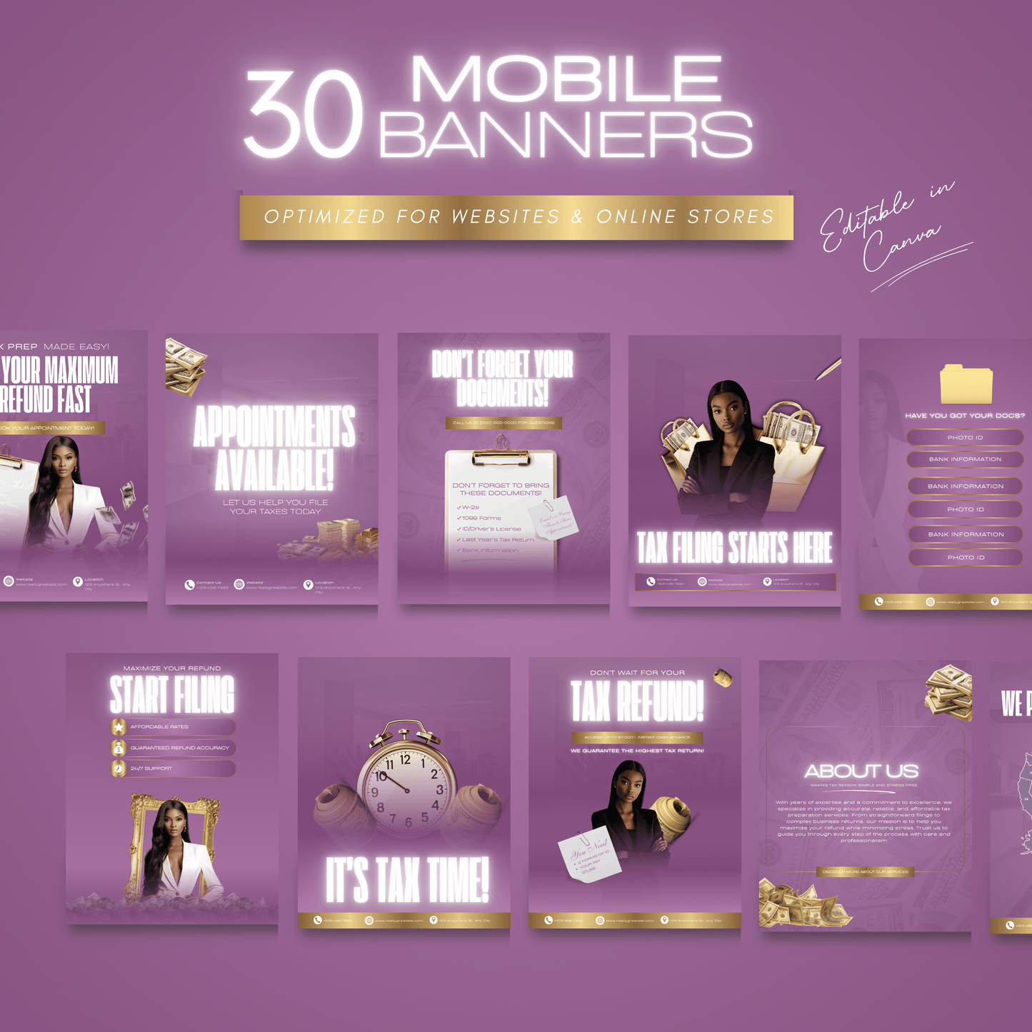 60 Plum Noir Luxury Tax Prep Banners | Burgundy & Gold Accountant Marketing