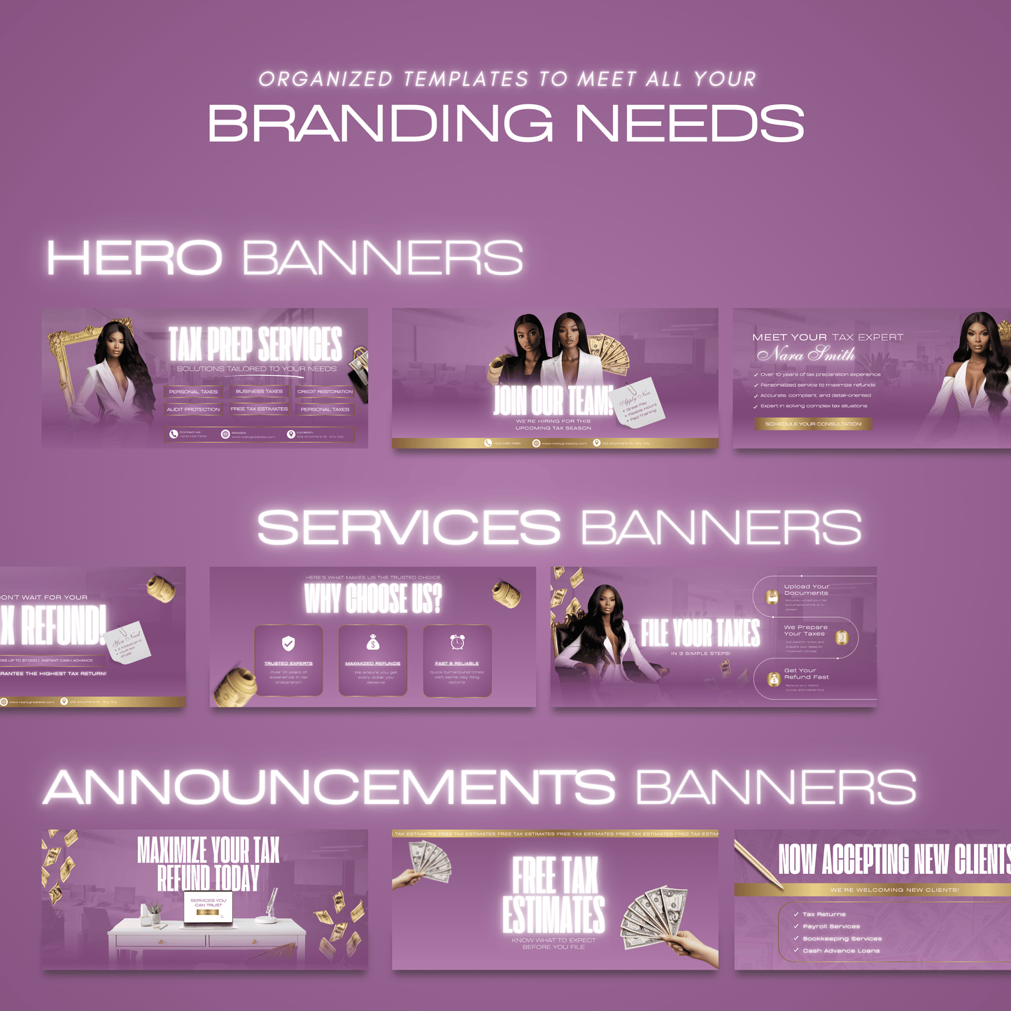 60 Plum Noir Luxury Tax Prep Banners | Burgundy & Gold Accountant Marketing