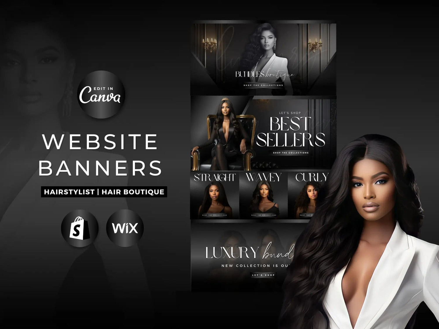 Luxury Black Hair Website Banners Template