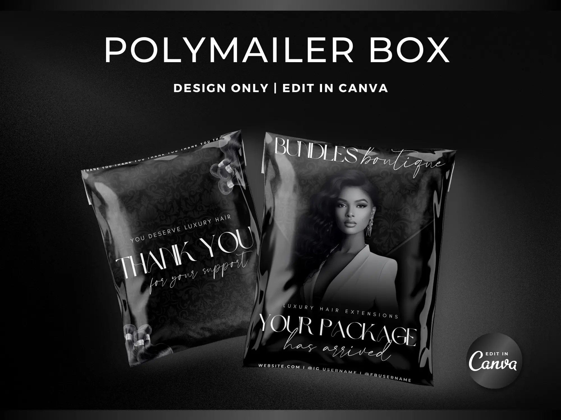 Black Wig PolyMailer Box - Shaima Studio