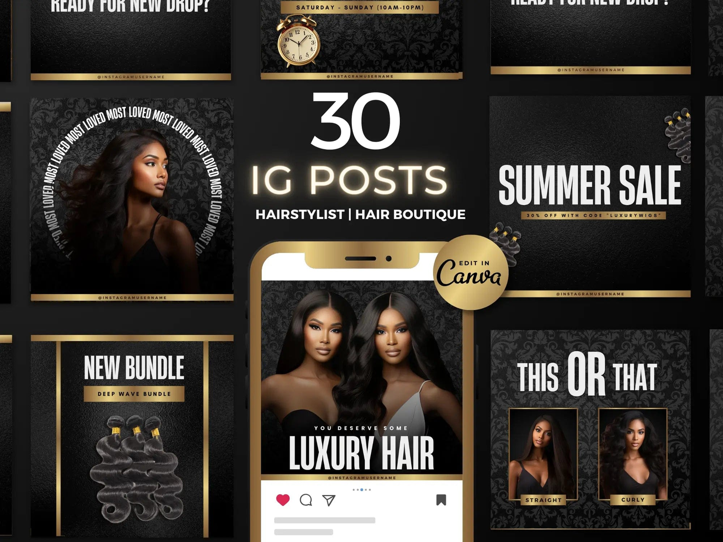Gold & Black Hair Instagram Kit - Shaima Studio
