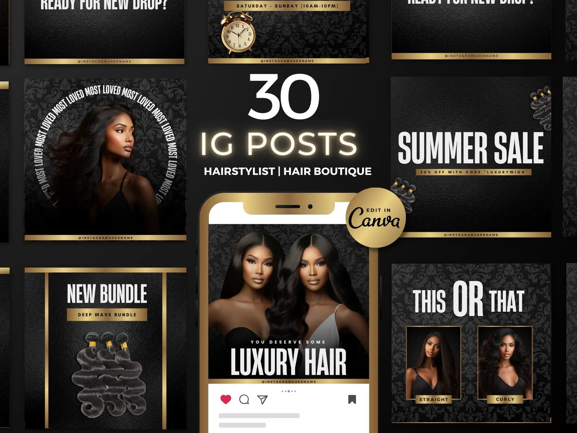 Gold & Black Hair Instagram Kit - Shaima Studio