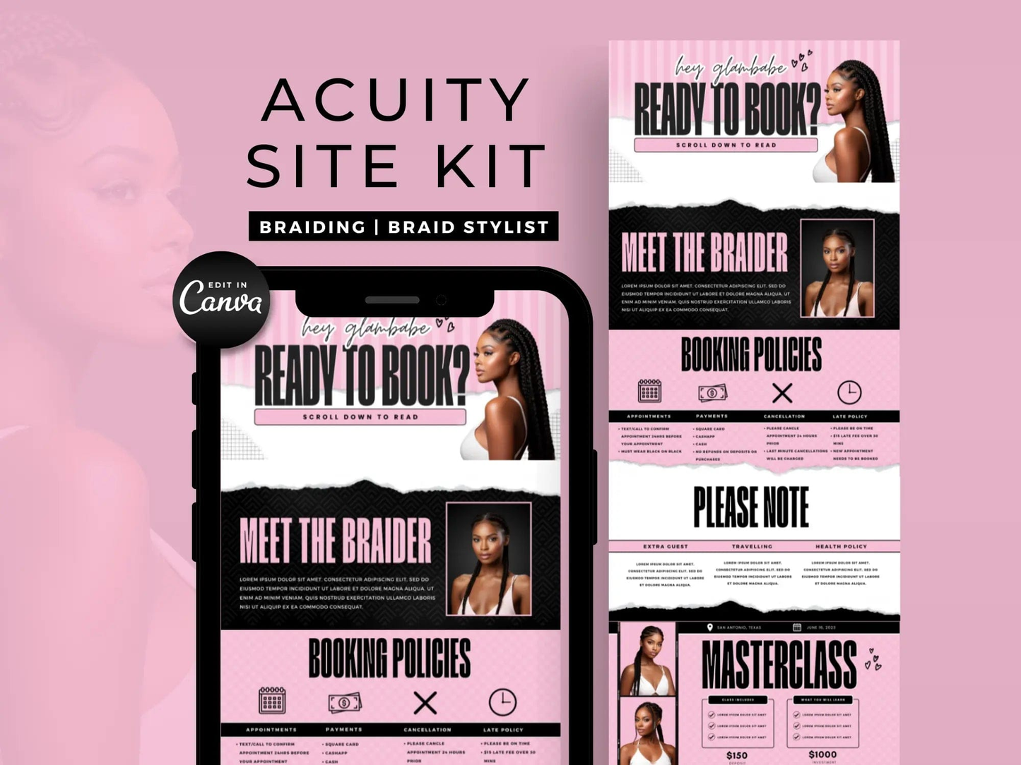 Pink Braiding Acuity Scheduling Site - Shaima Studio