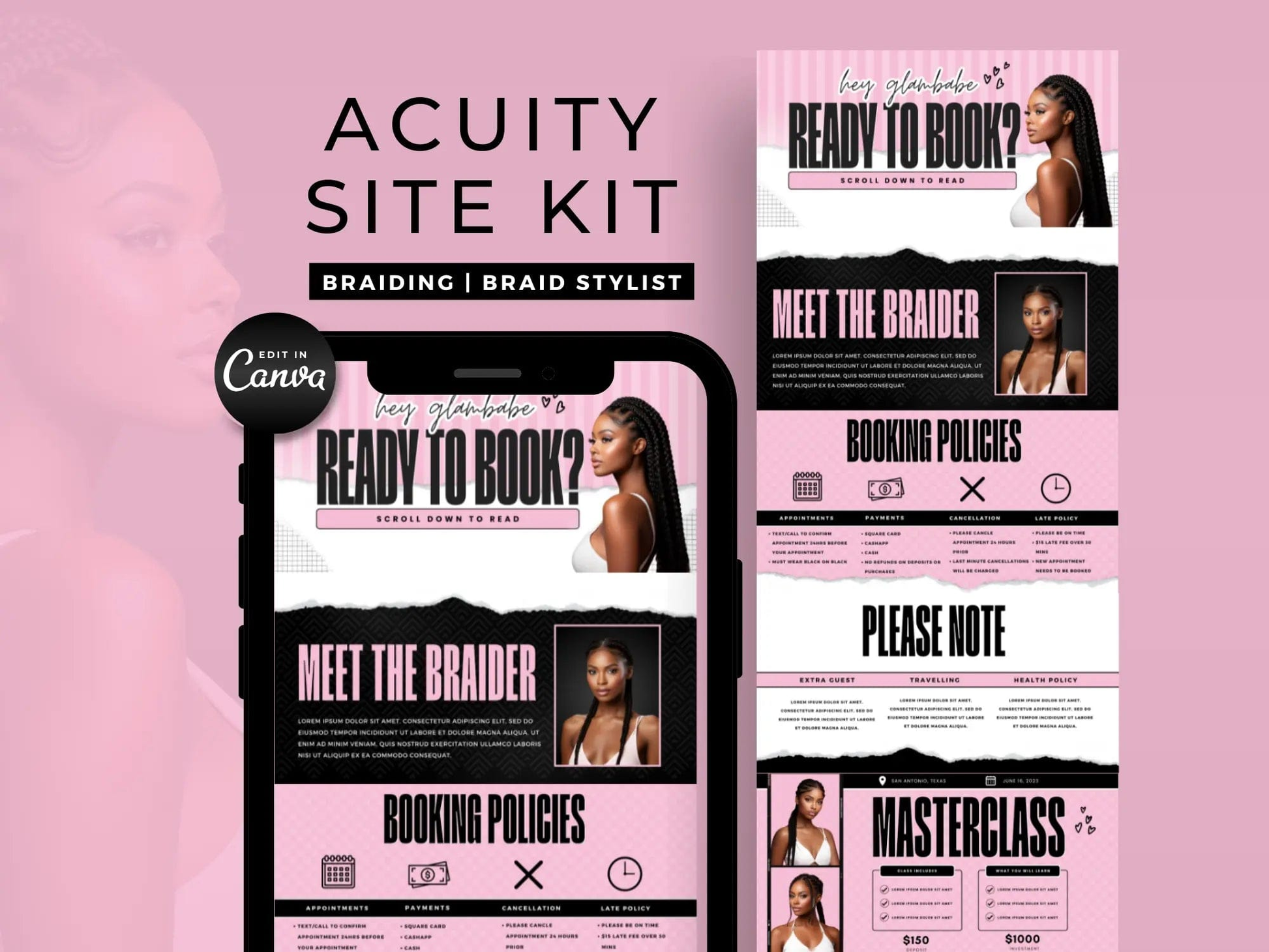 Pink Braiding Acuity Scheduling Site - Shaima Studio