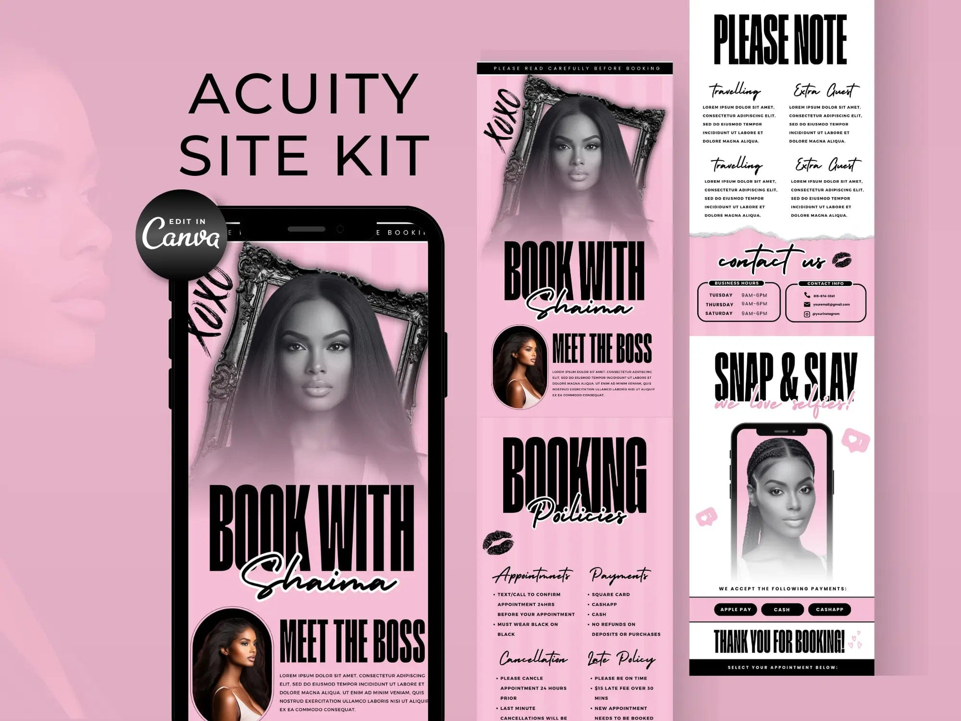 Pink & Black Acuity Scheduling Site Template - Shaima Studio