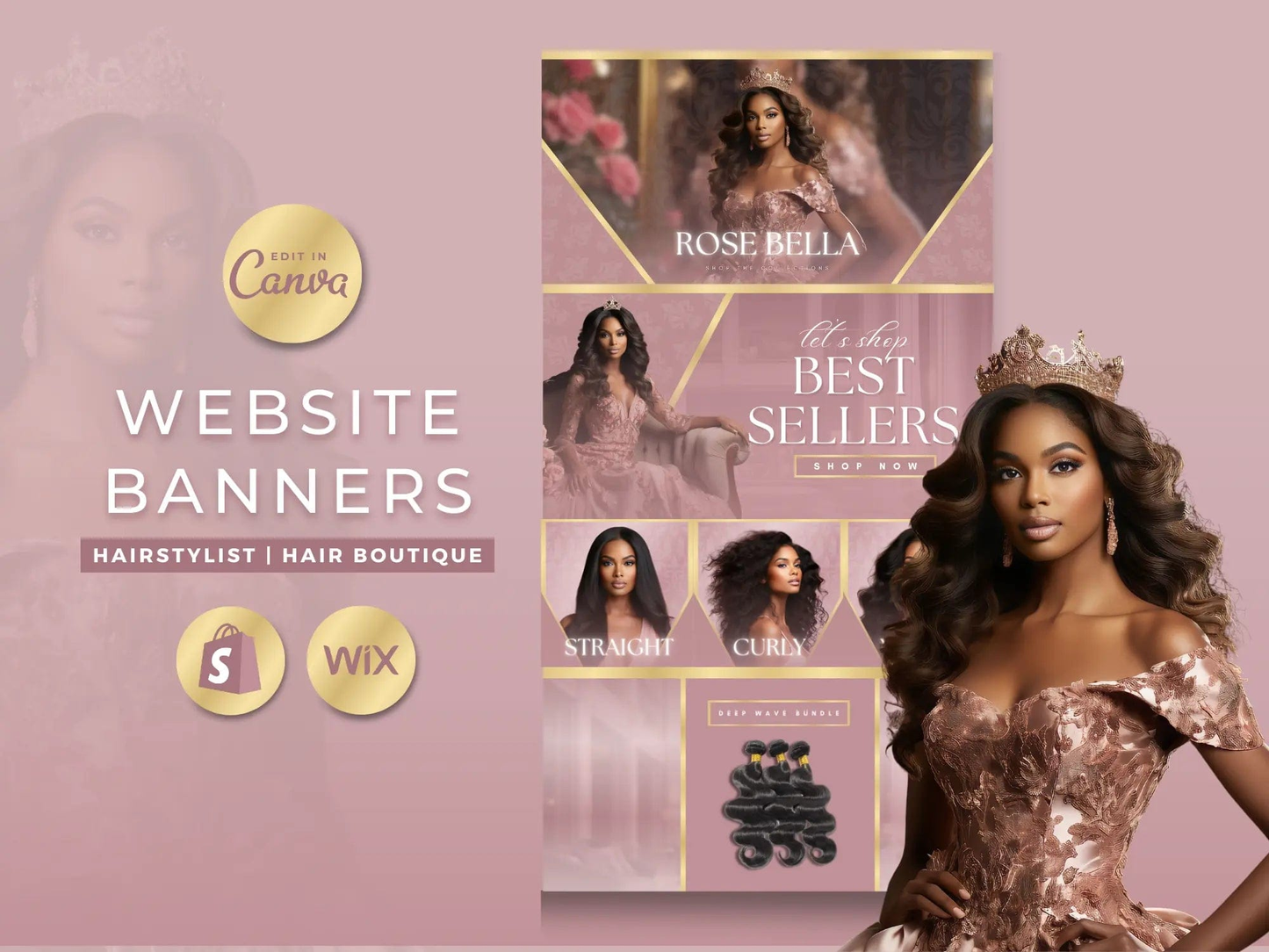 Luxury Rose Gold Hair Website Banners Template