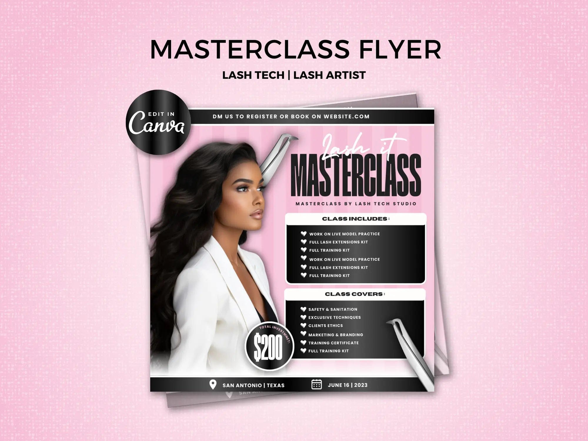 Pink Lash Class Template Flyer - Shaima Studio
