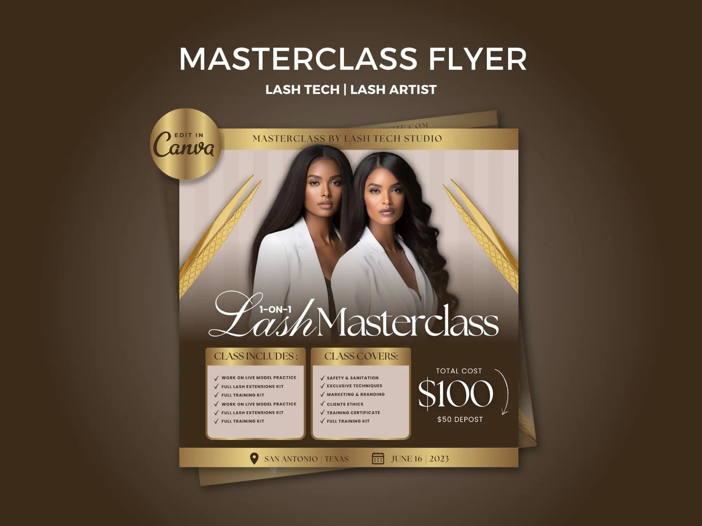 Gold & Brown Lash Class Flyer - Shaima Studio