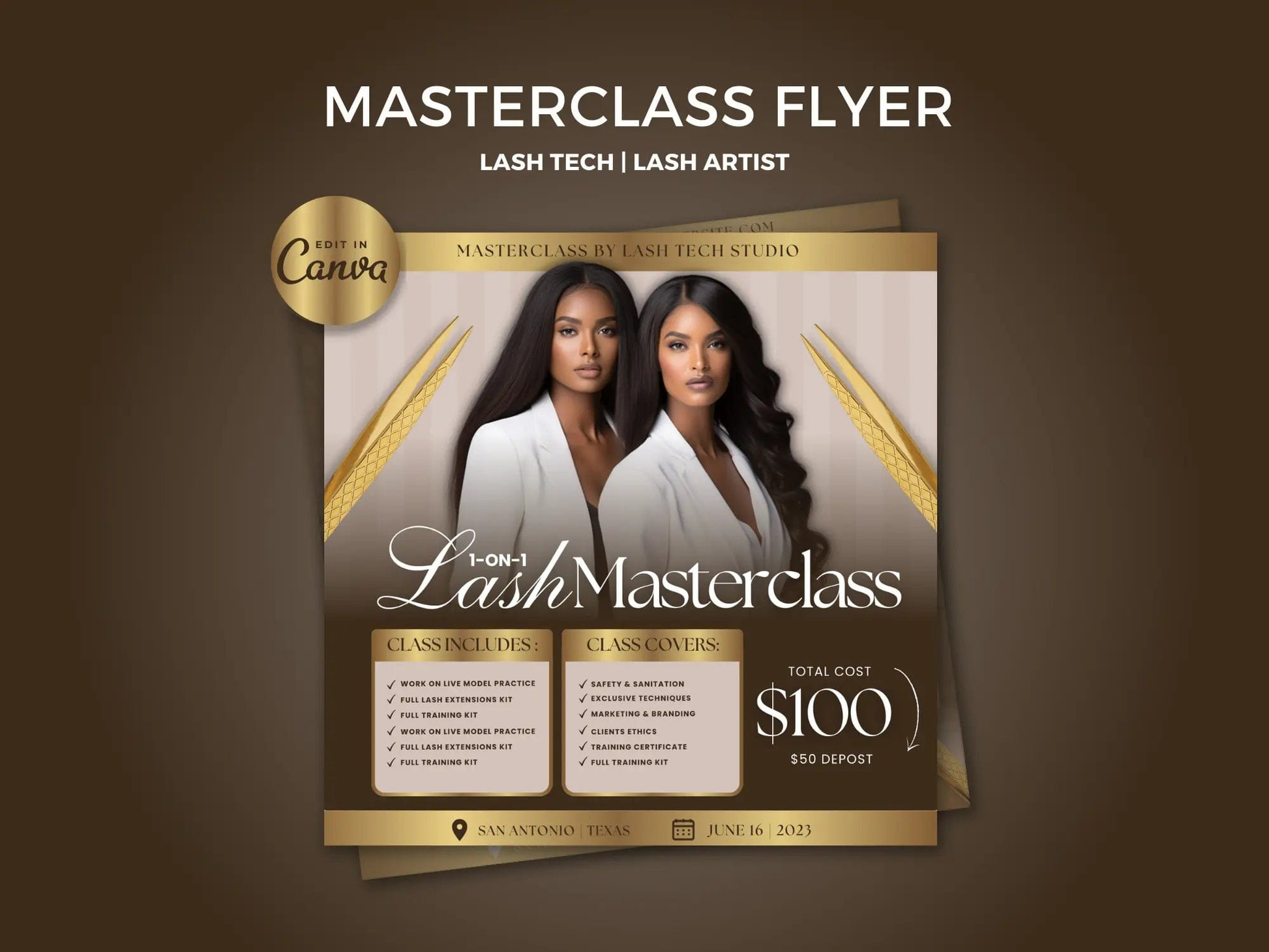 Gold & Brown Lash Class Flyer - Shaima Studio