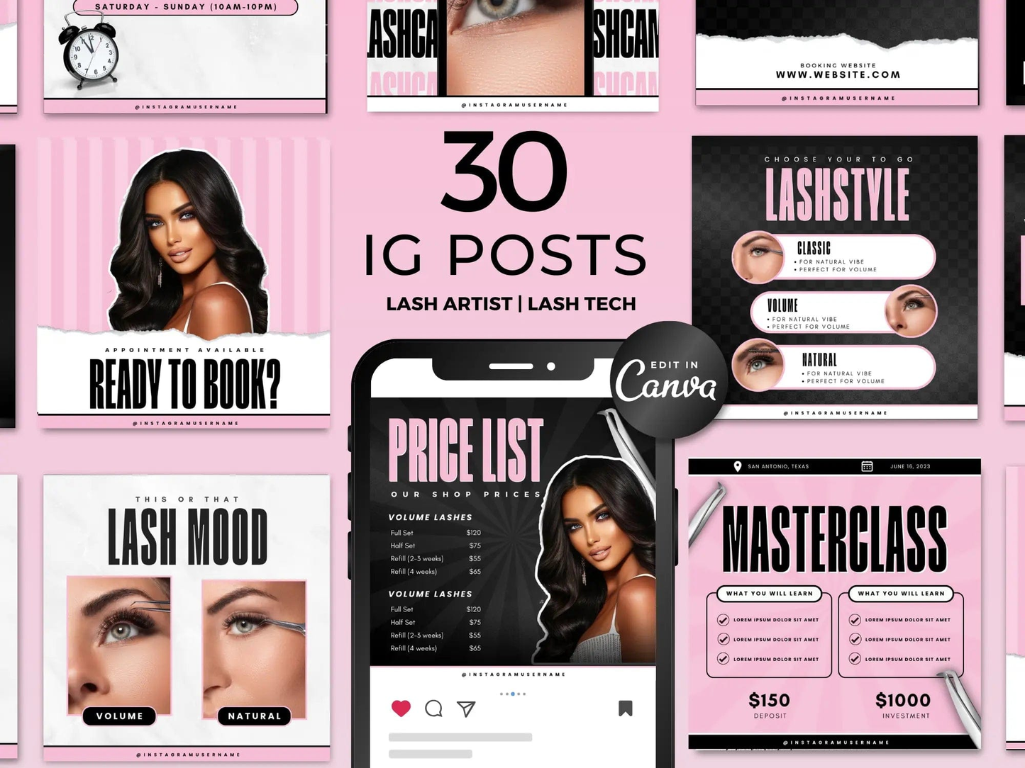 Pink & Black Lash Tech Instagram Kit - Shaima Studio