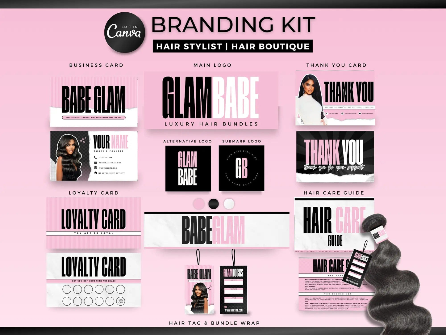 Pink Luxury Hair Branding Kit - Shaima Studio
