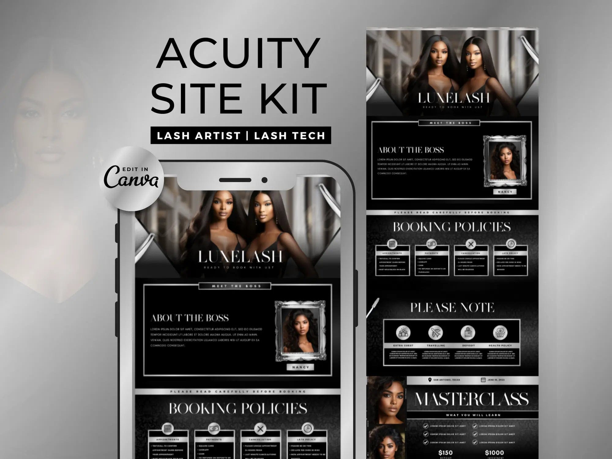Black & Silver Lash Tech Acuity Scheduling Site - Shaima Studio