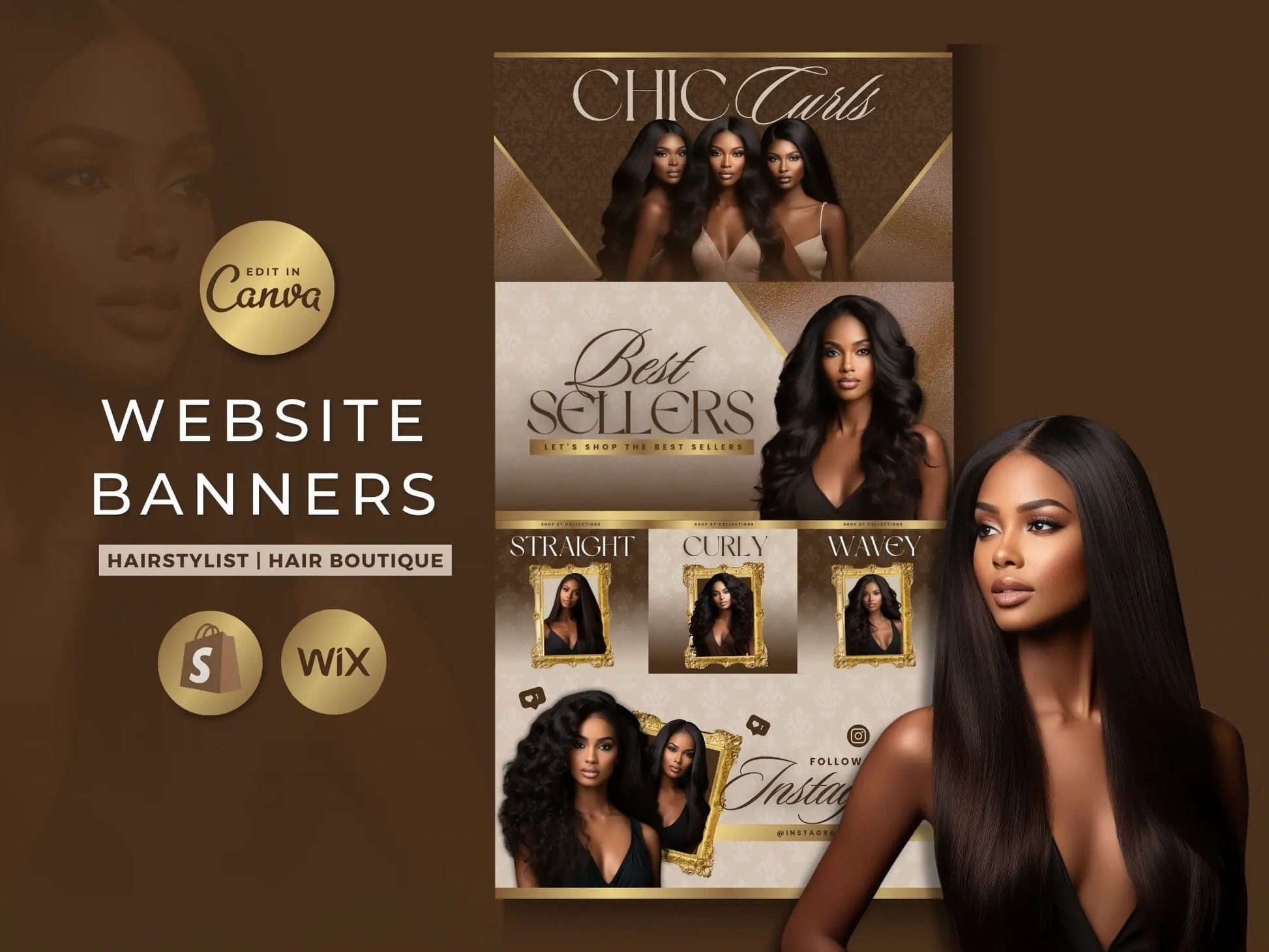 Luxury Brown & Gold Hair Web Banners - Shaima Studio