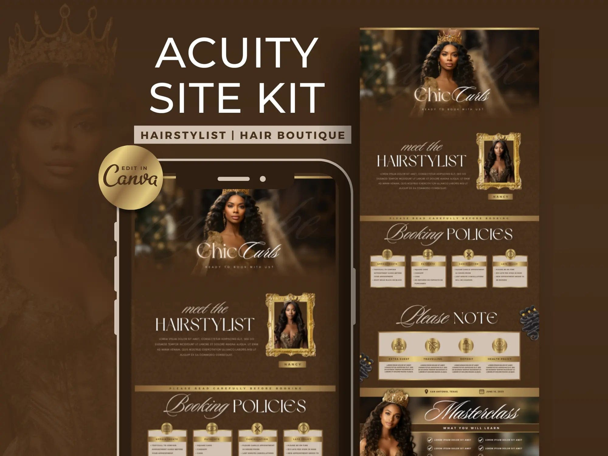 Gold & Brown Hair Acuity Scheduling Site - Shaima Studio