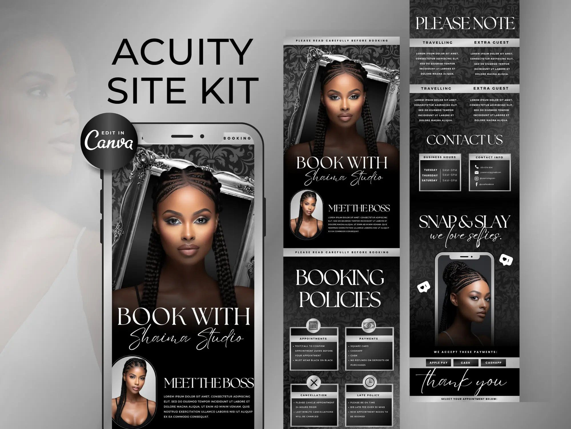 Silver & Black Acuity Scheduling Site - Shaima Studio