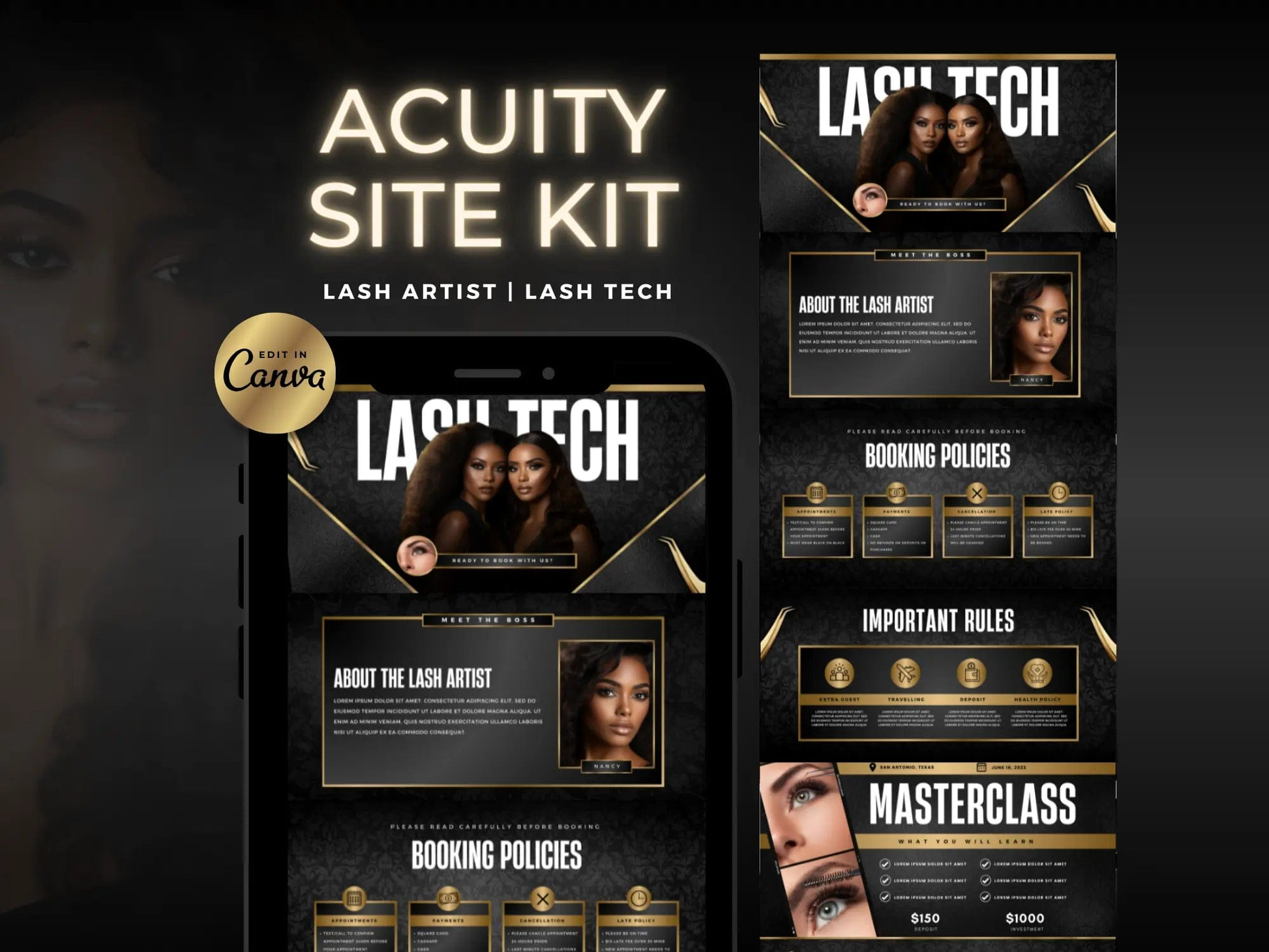 Gold Lash Tech Acuity Scheduling Site - Shaima Studio