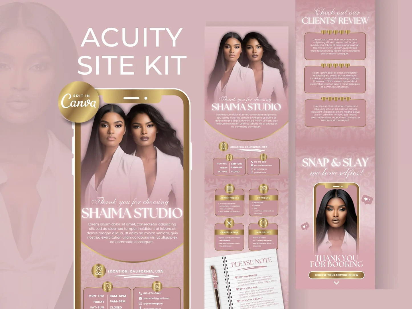 Rose Gold Feminine Acuity Site Template - Shaima Studio