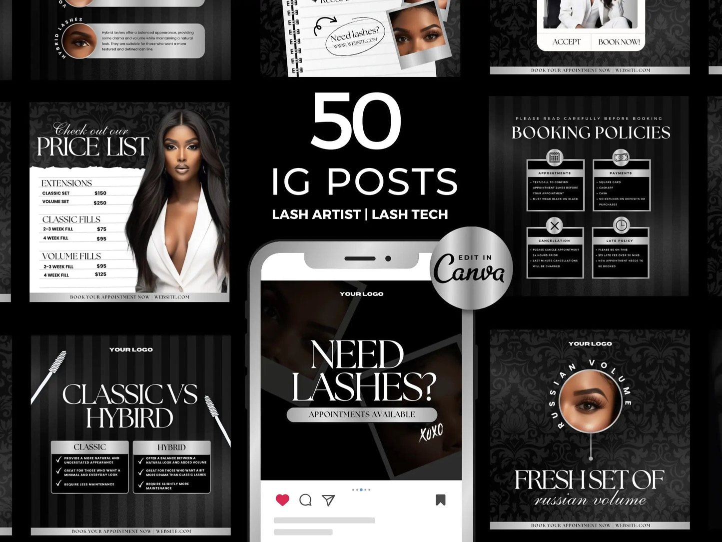 Black & Silver Lash Tech Instagram Kit - Shaima Studio