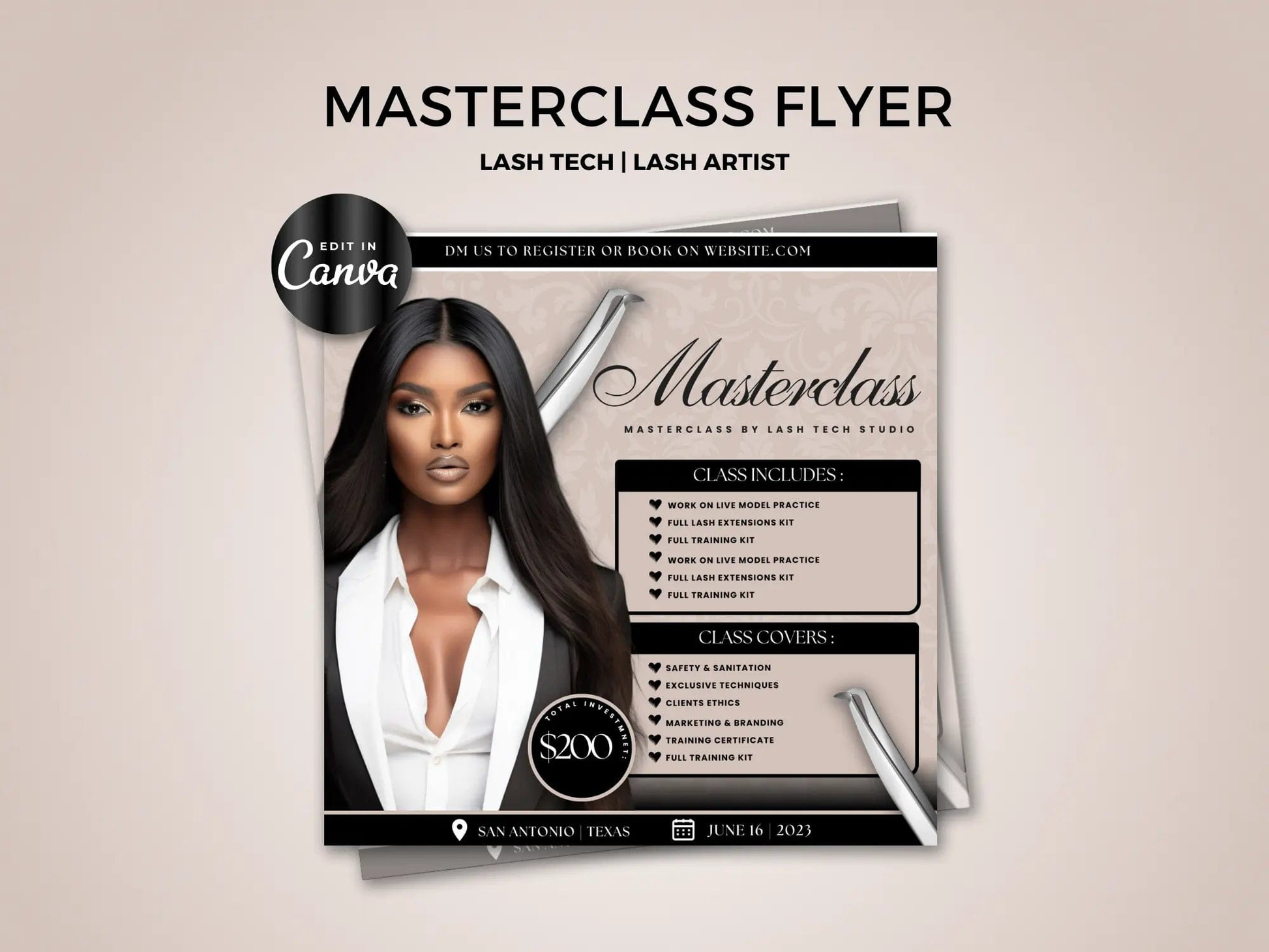 Beige Lash Class Template Flyer - Shaima Studio