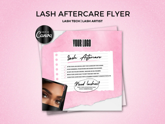 Pink Lash Extension Aftercare Template Flyer - Shaima Studio