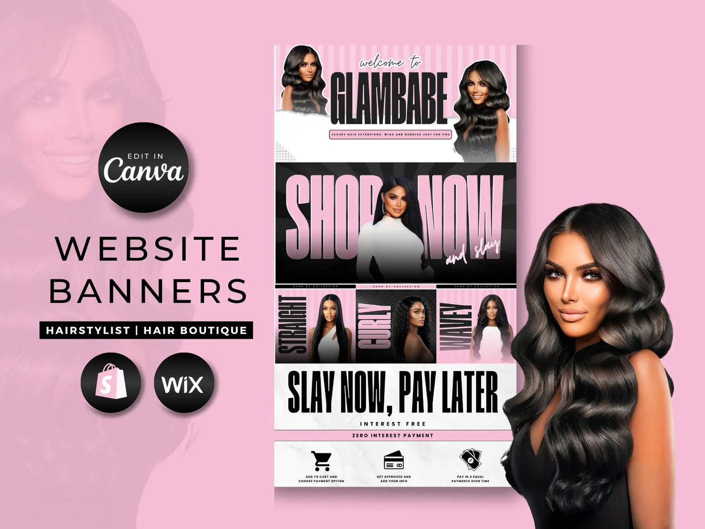 Pink Feminine Hair Website Banners Template