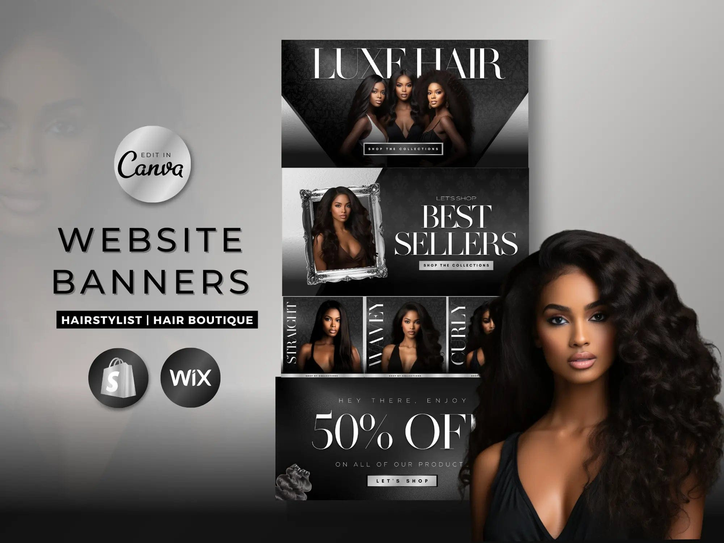 Black & Silver Hair Website Banners Template
