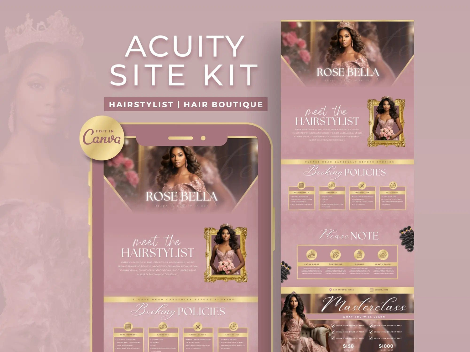 Rose Gold Hair Acuity Scheduling Site - Shaima Studio