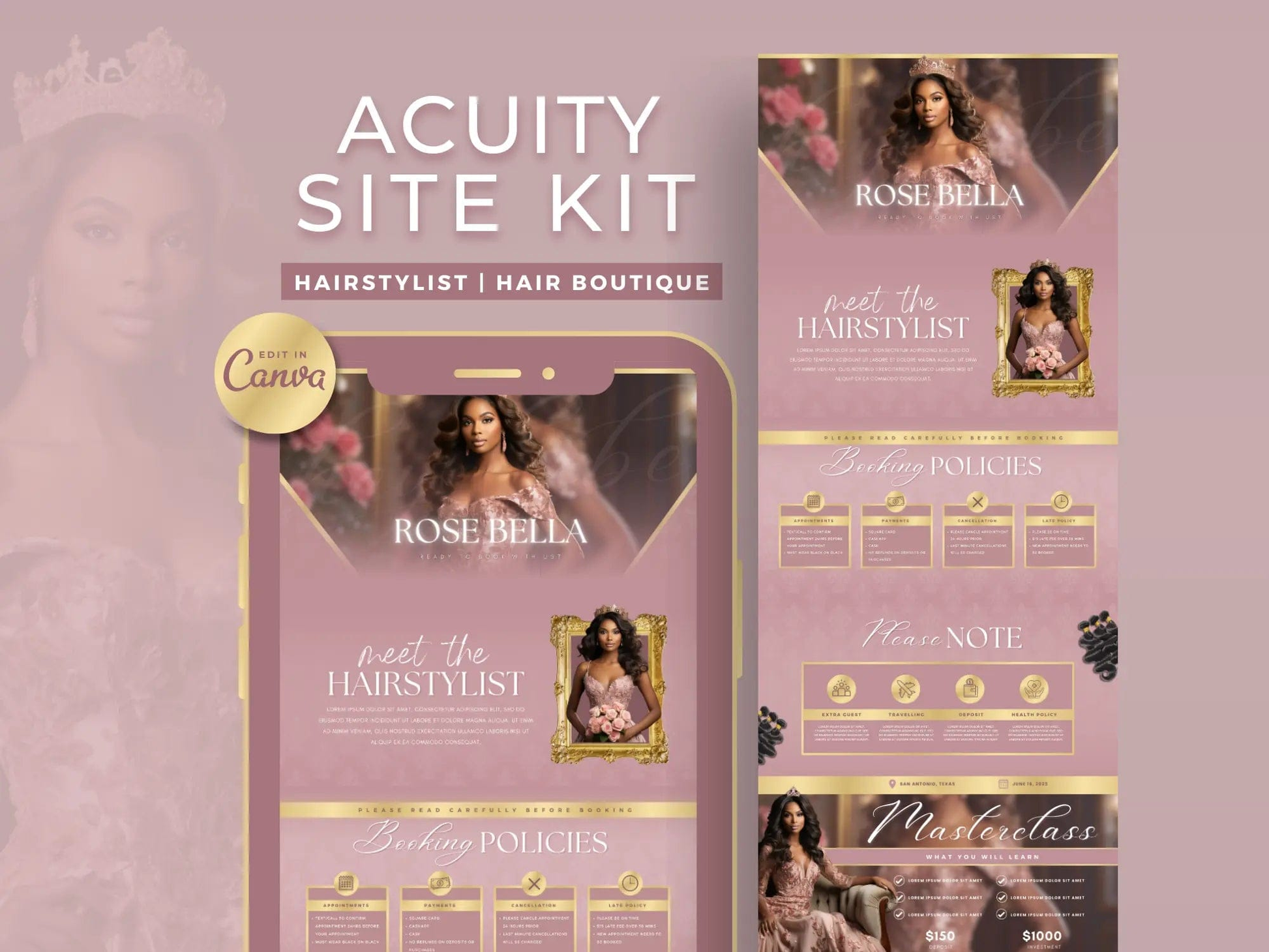 Rose Gold Hair Acuity Scheduling Site - Shaima Studio