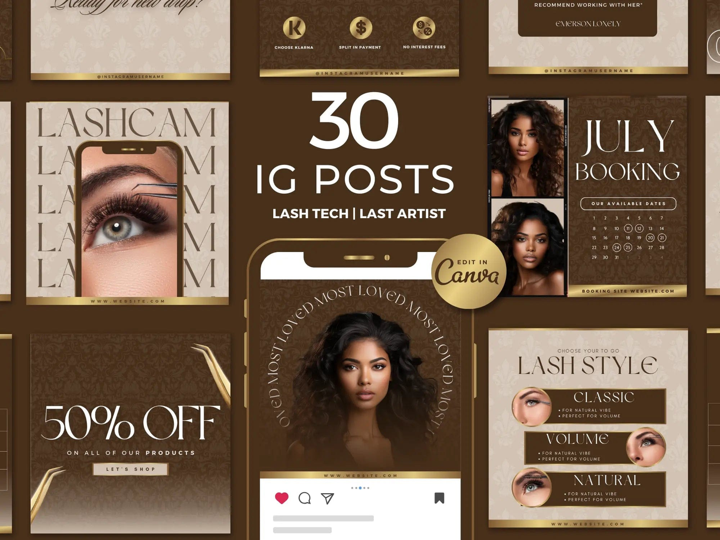 Gold & Brown Lash Tech Instagram Kit - Shaima Studio