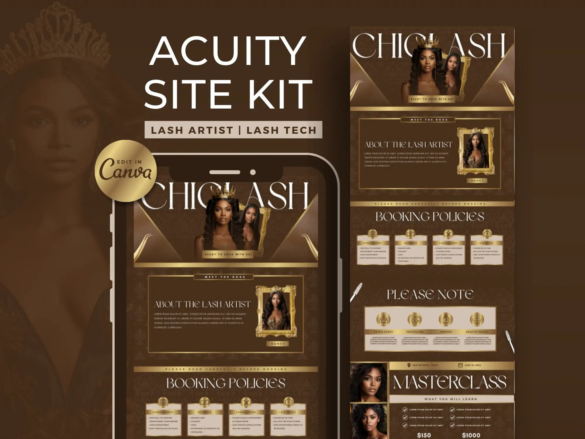 Brown & Gold Lash Tech Acuity Scheduling Site - Shaima Studio