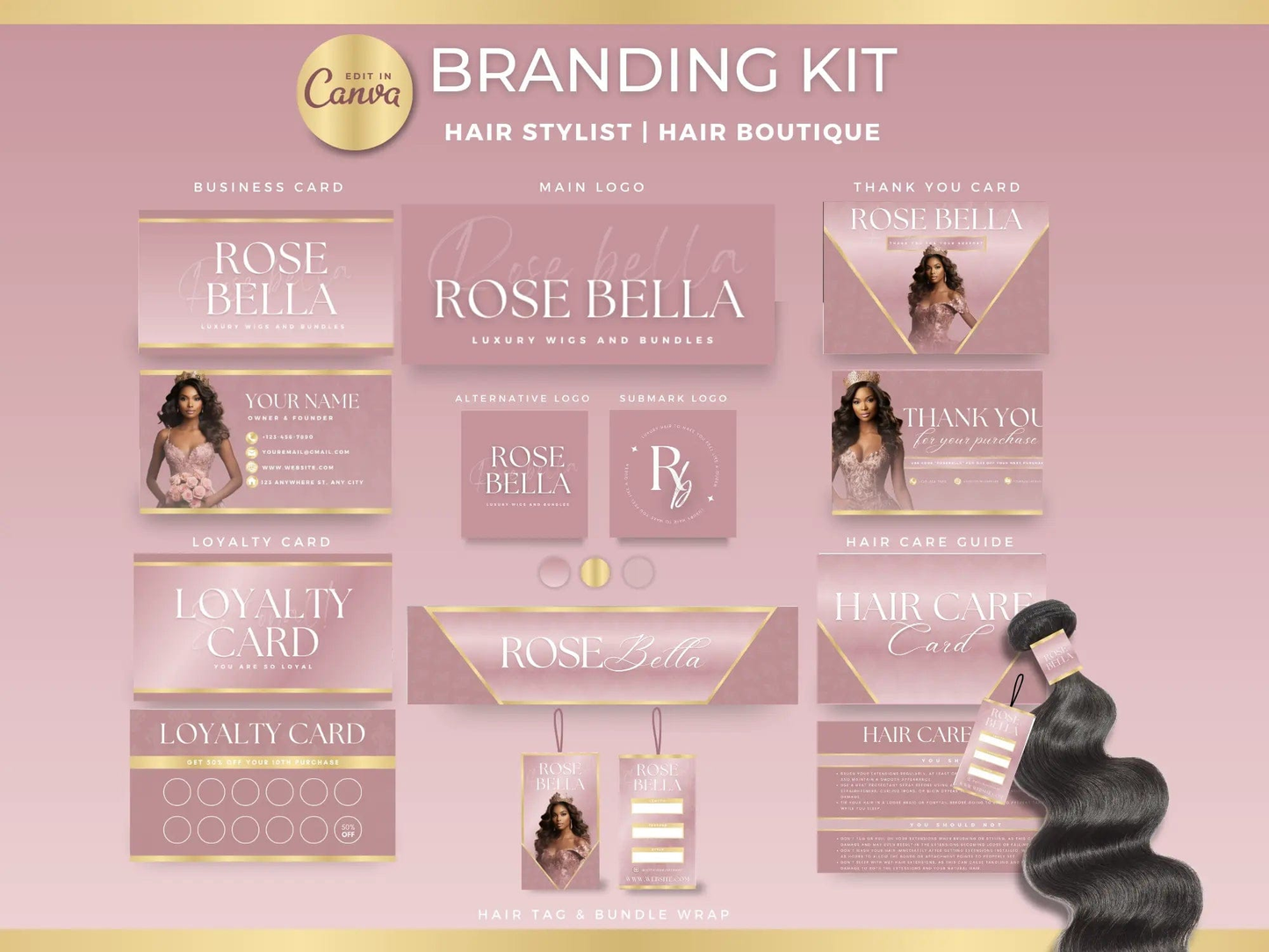 Rose Gold Luxury Hair Branding Kit - Shaima Studio