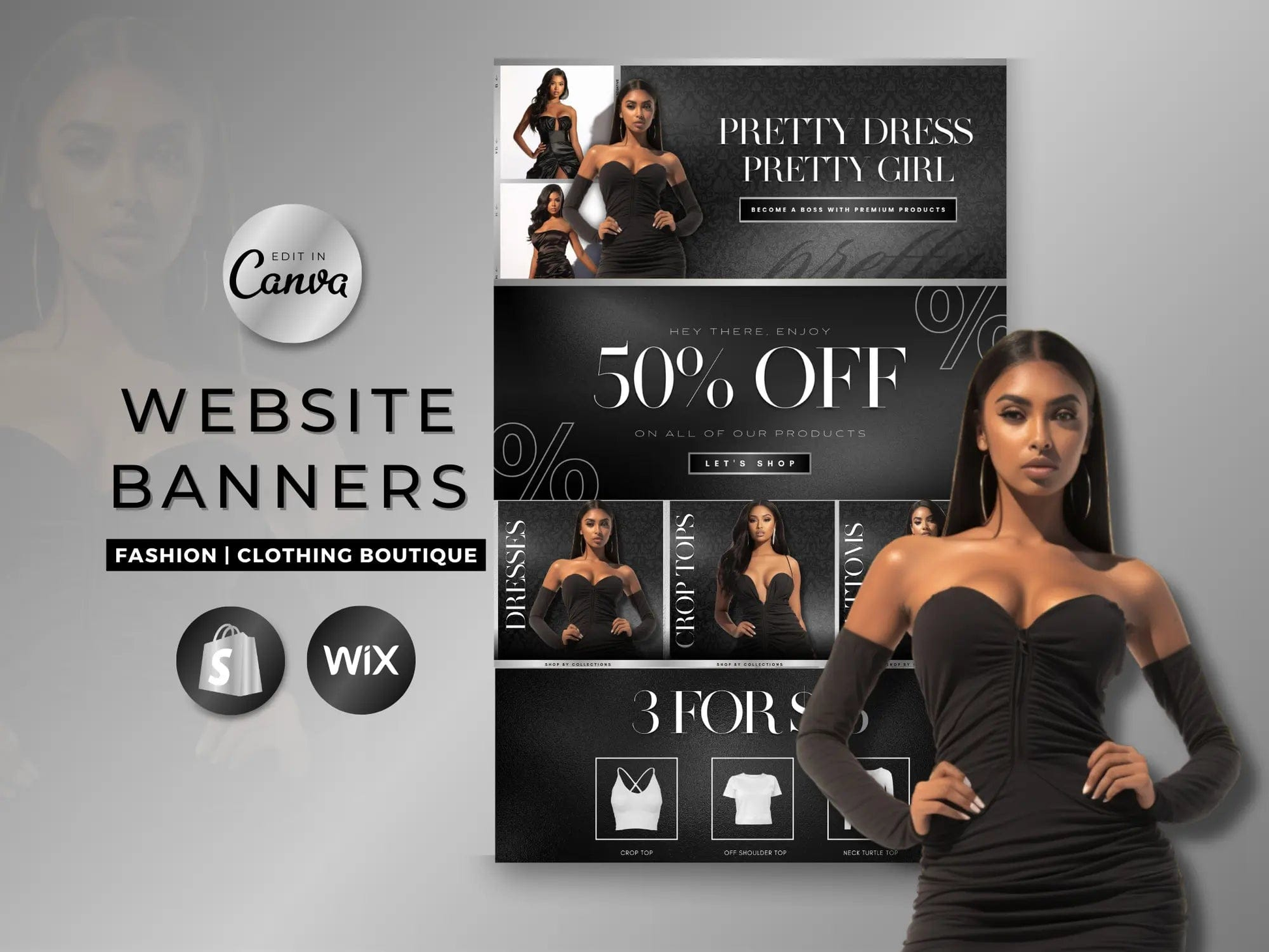 Black & Silver Fashion Website Banners Template