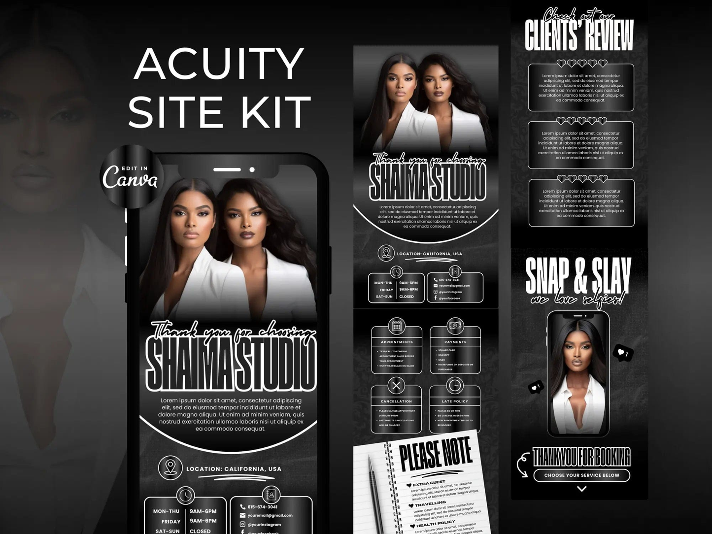Black & White Acuity Scheduling Site - Shaima Studio