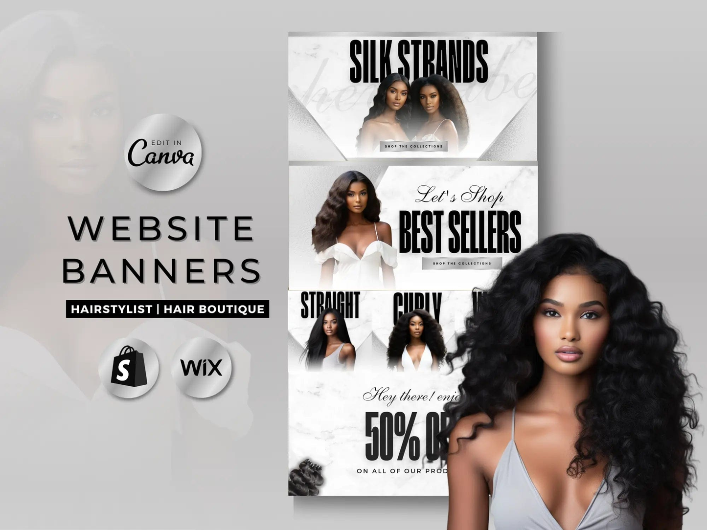 Silver & White Hair Website Banners Template