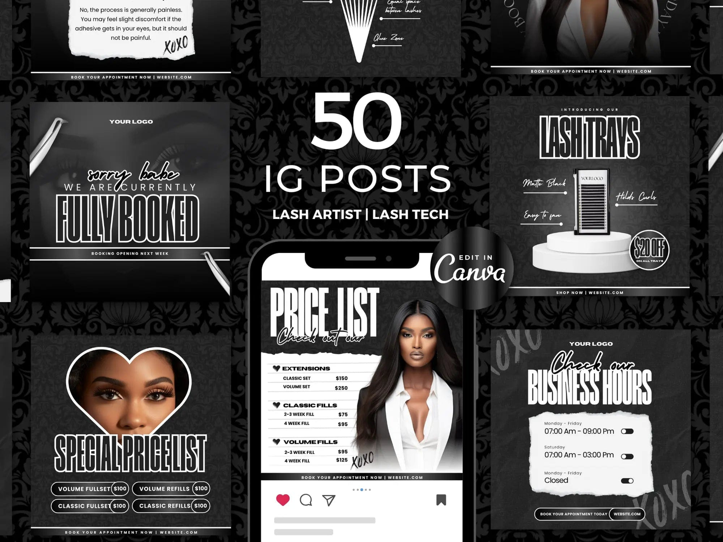 Black & White Lash Tech Instagram Kit - Shaima Studio