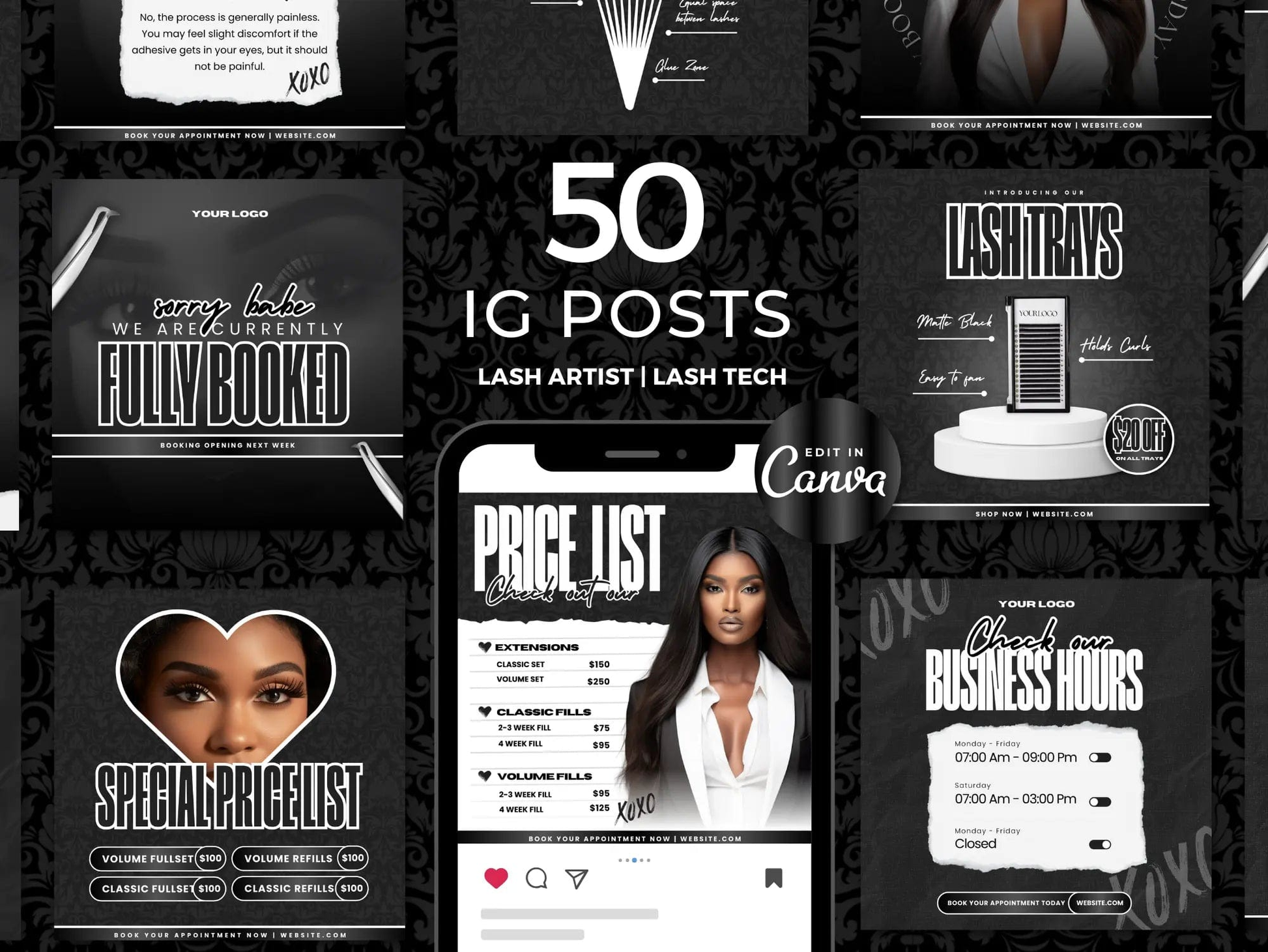 Black & White Lash Tech Instagram Kit - Shaima Studio