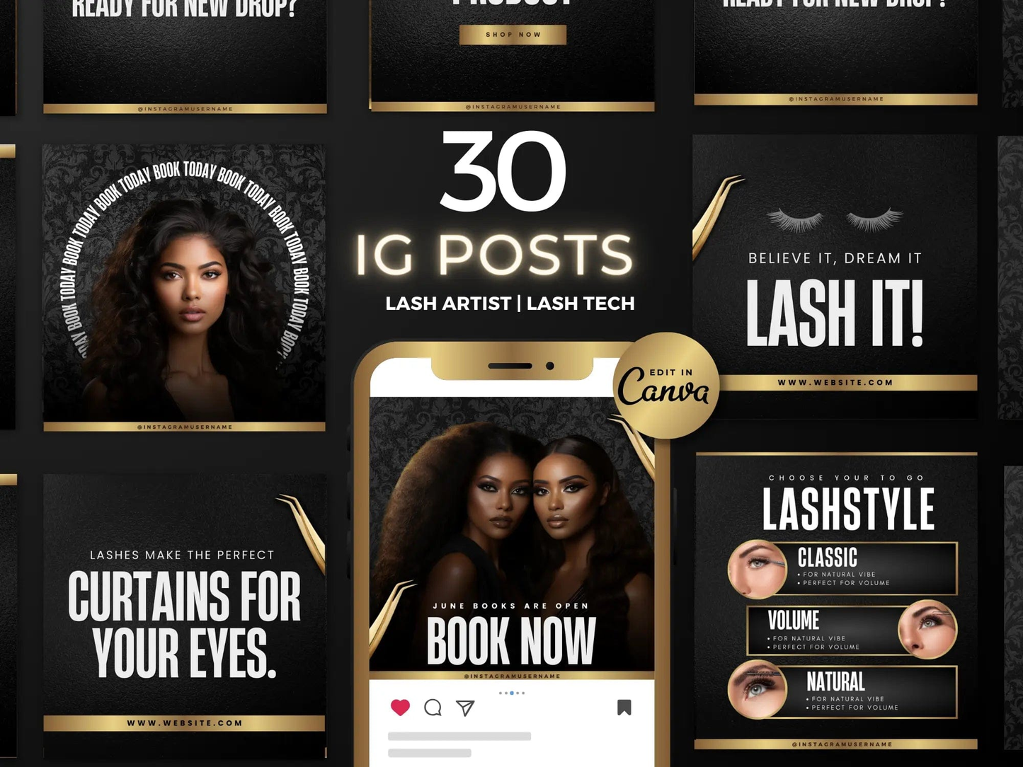 Gold Lash Tech Instagram Kit - Shaima Studio