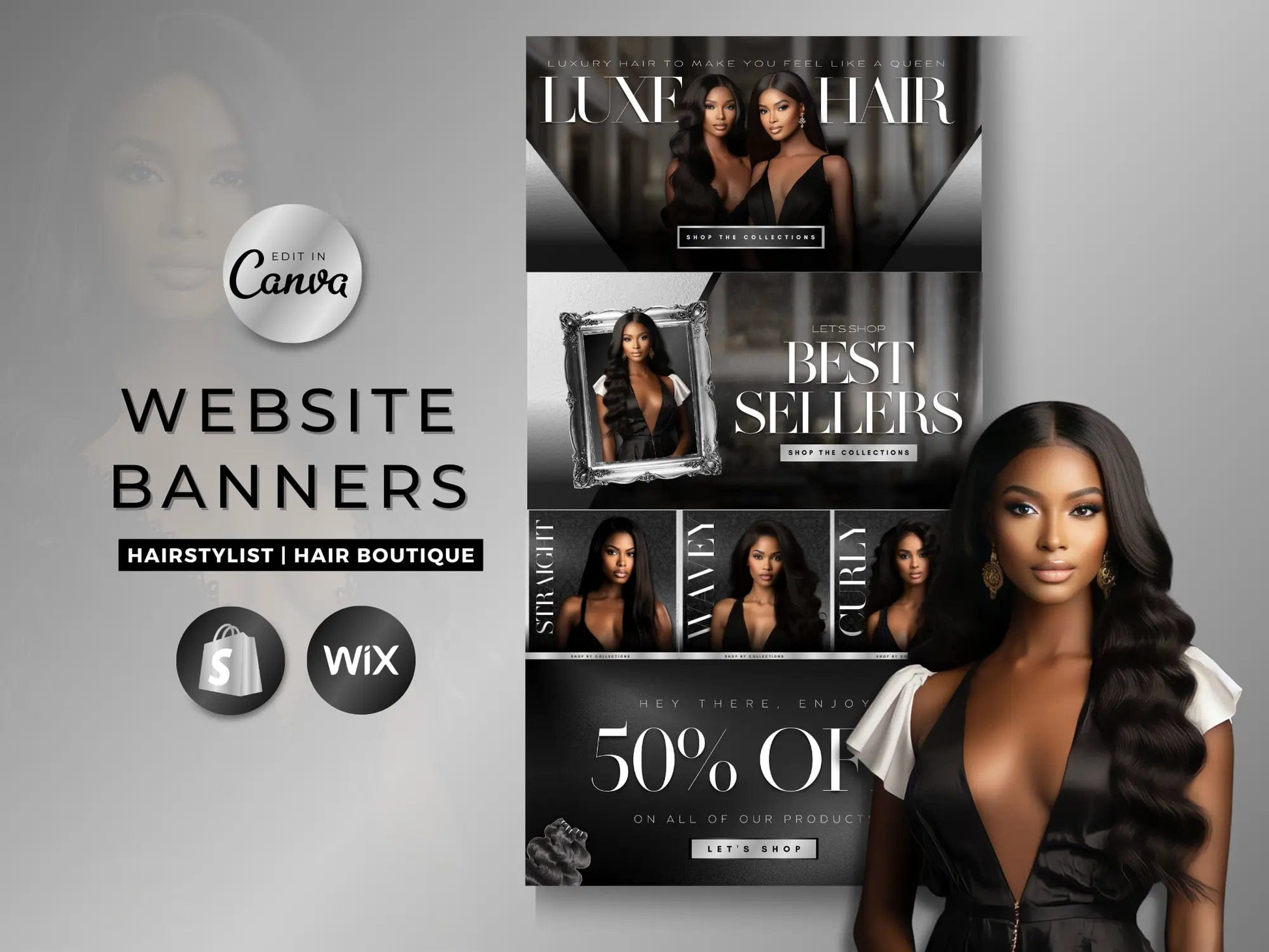 Luxury Silver Hair Website Banners Template