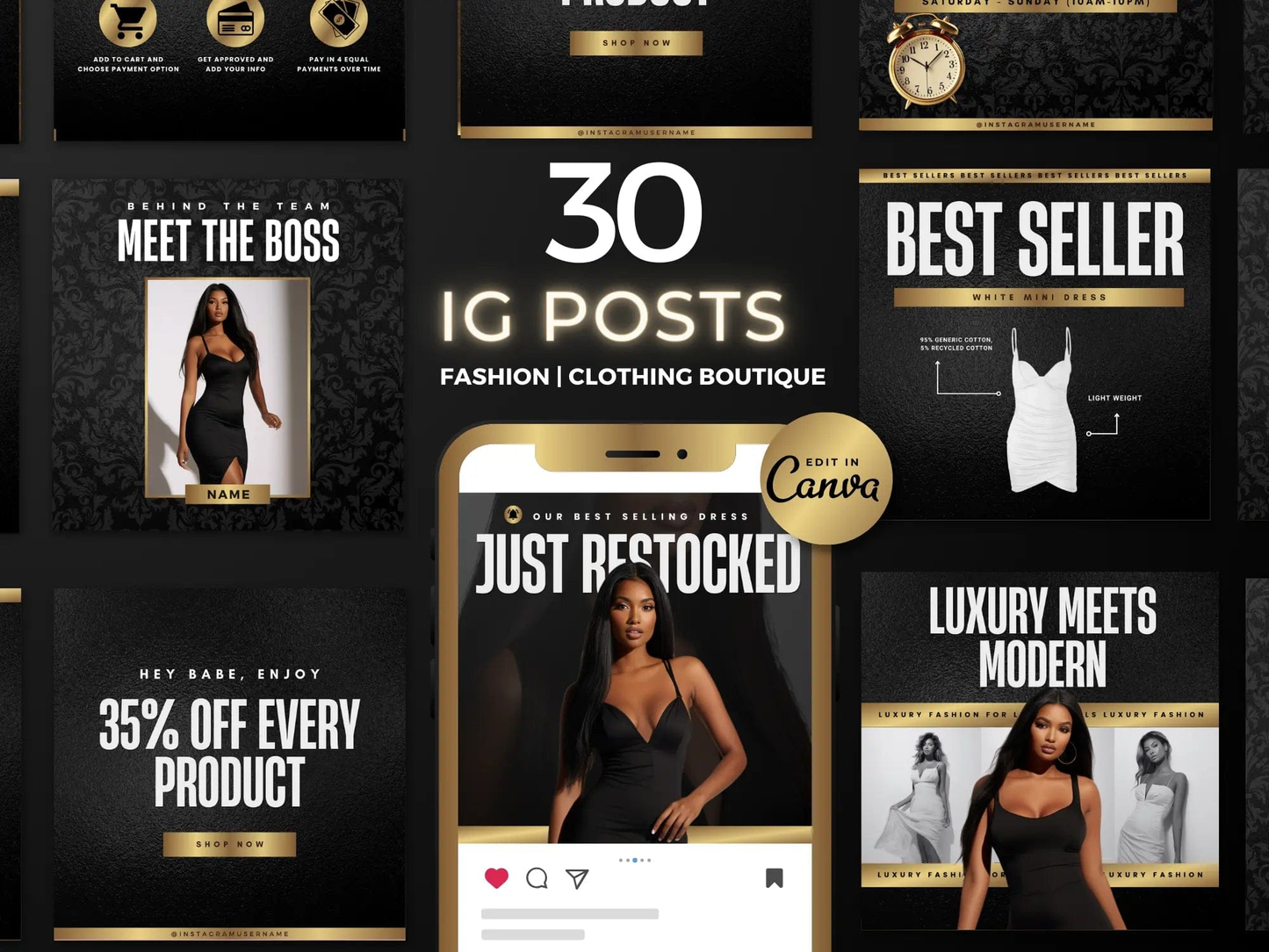 30 Gold & Black Fashion Instagram Kit - Shaima Studio
