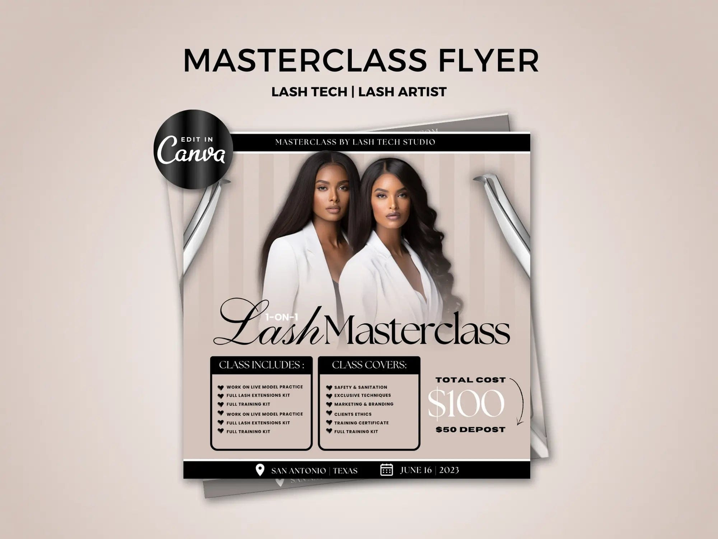 Beige Lash Class Flyer Template