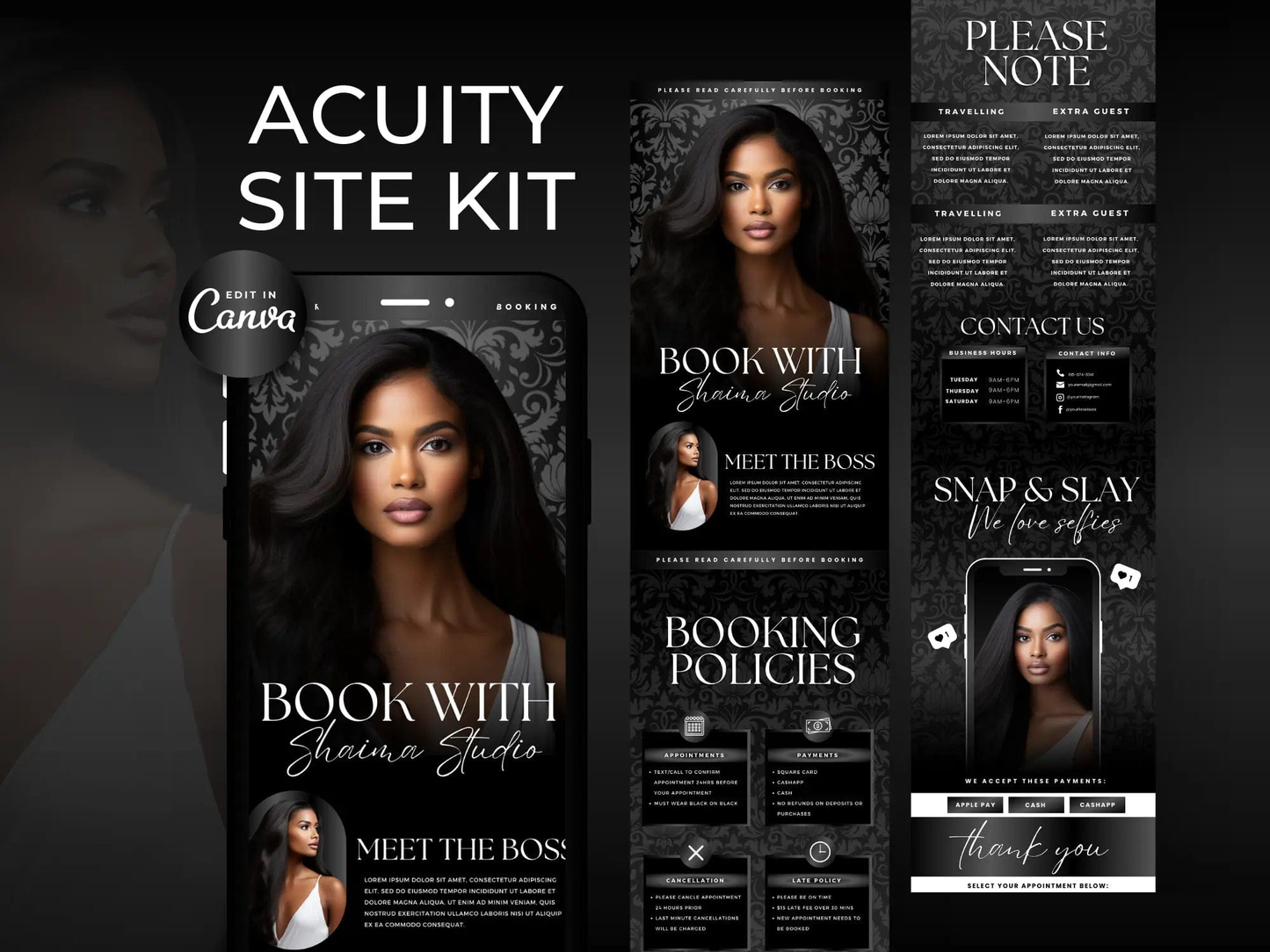 Black Classy Acuity Scheduling Template - Shaima Studio