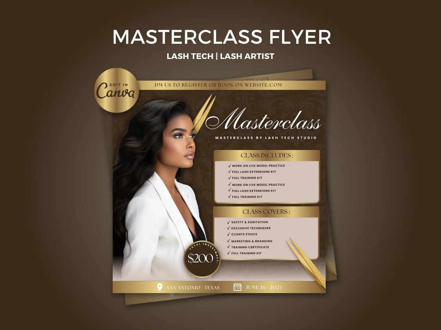 Gold & Brown Lash Class Flyer - Shaima Studio