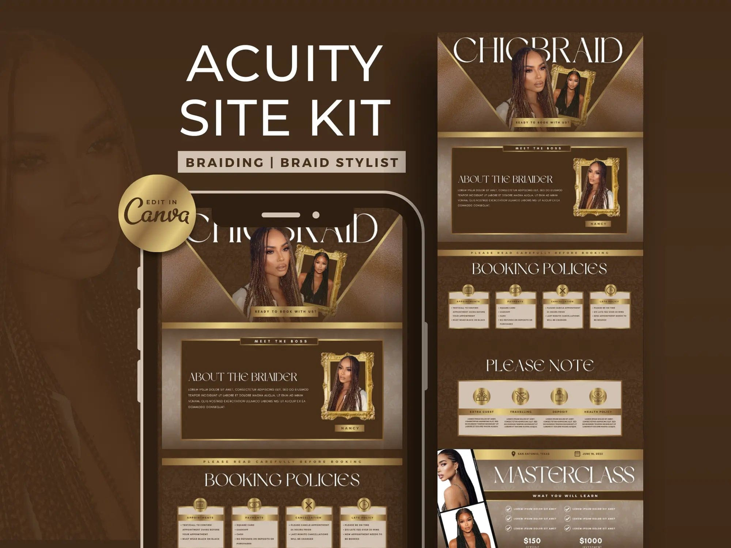 Brown & Gold Braiding Acuity Scheduling Site - Shaima Studio