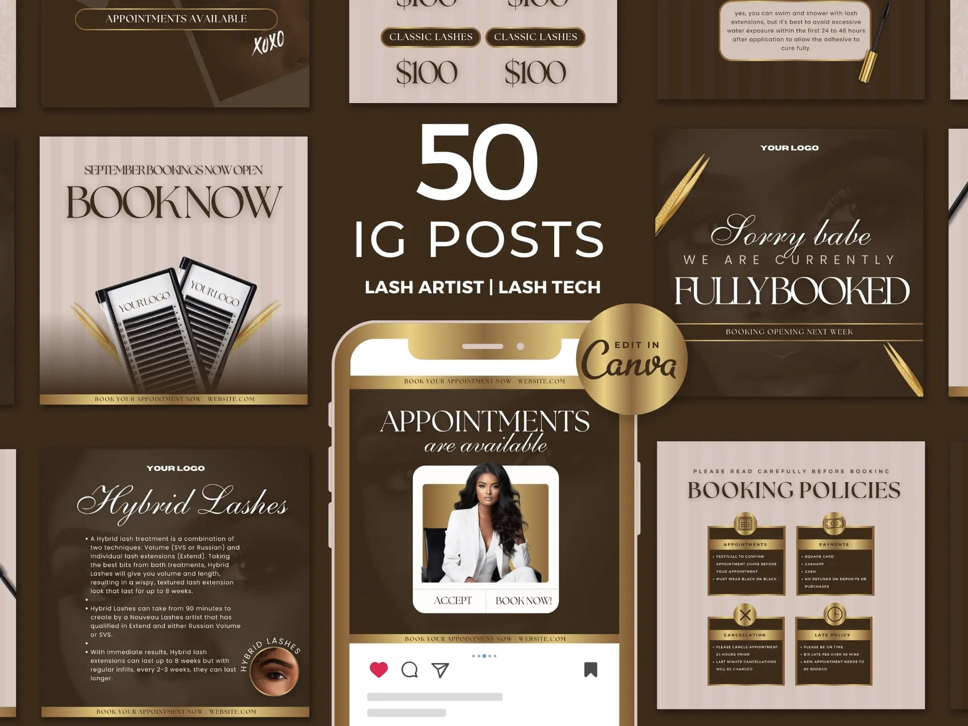 Brown & Gold Lash Tech Instagram Kit - Shaima Studio