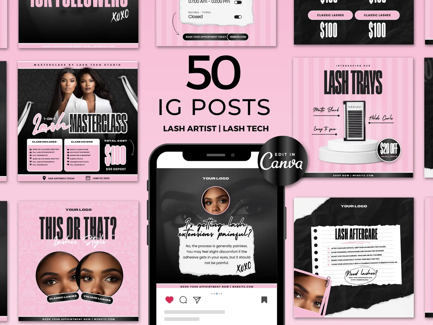 Pink Lash Tech Instagram Kit - Shaima Studio