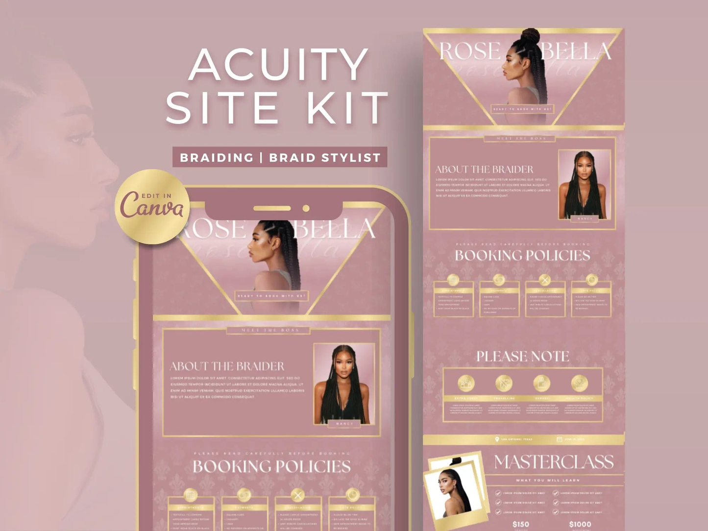 Rose Gold Braiding Acuity Scheduling Site - Shaima Studio