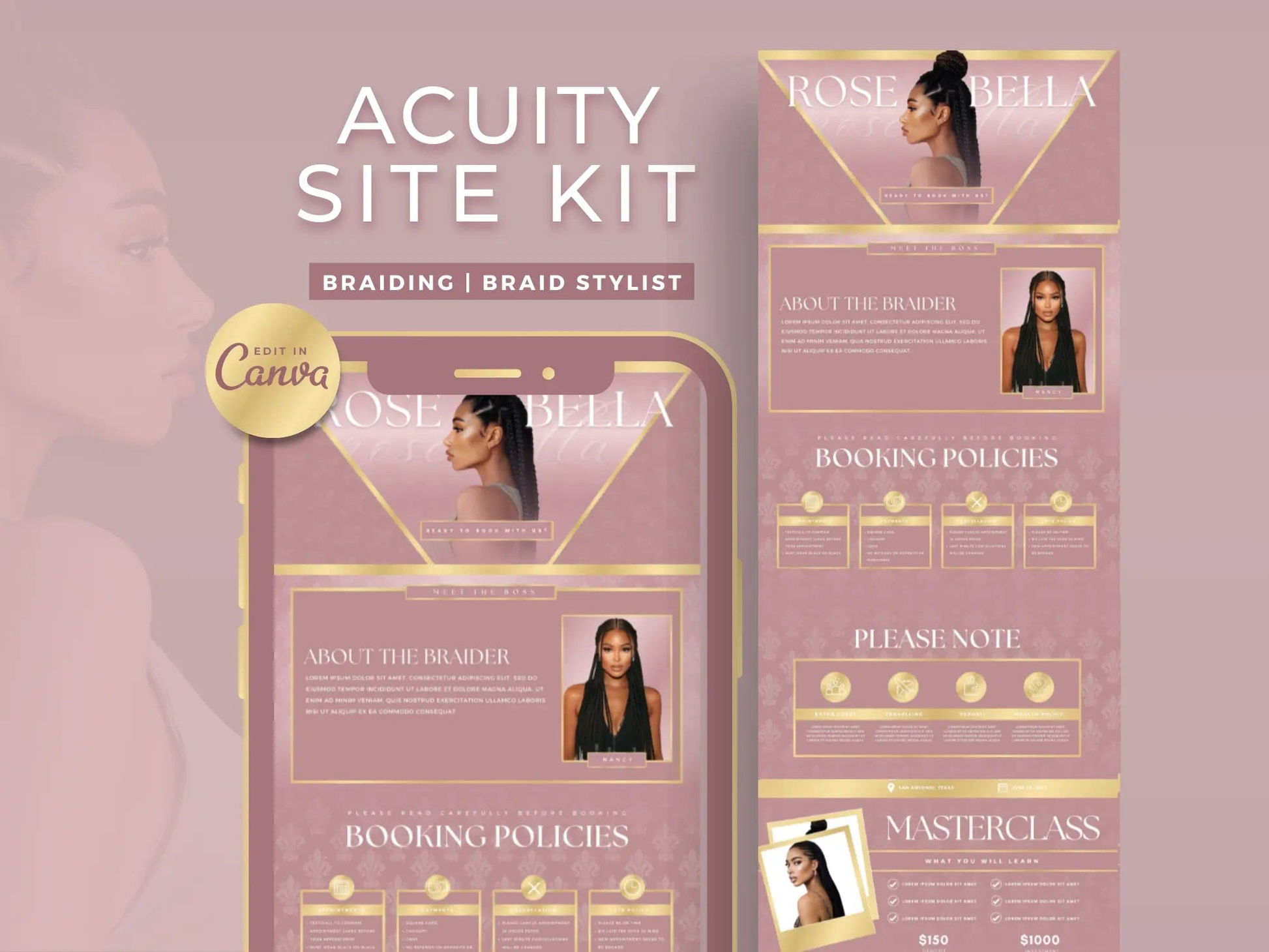 Rose Gold Braiding Acuity Scheduling Site - Shaima Studio
