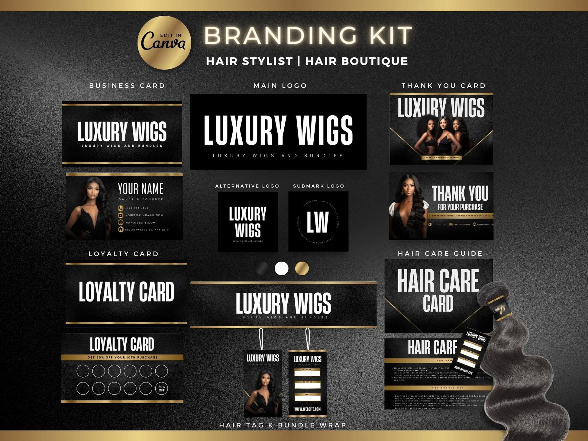 Gold Luxury Hair Branding Kit - Shaima Studio
