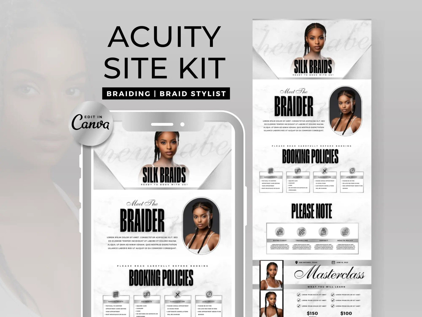 Silver & White Braiding Acuity Scheduling Site - Shaima Studio
